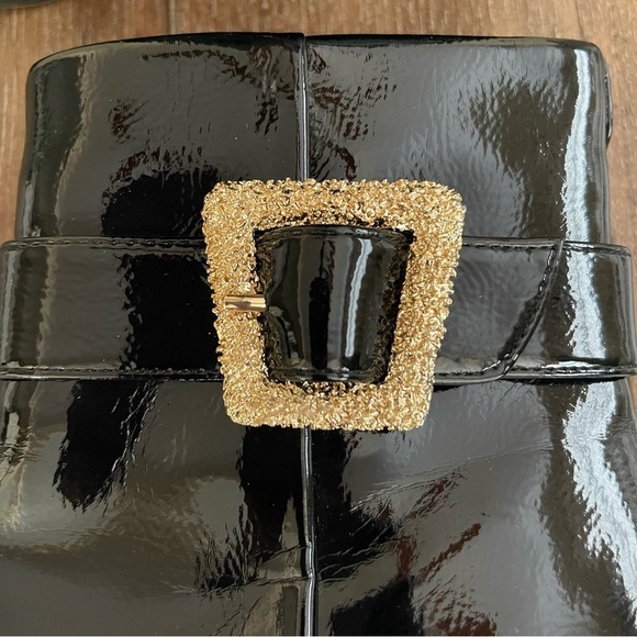 Sam Eldelman Weslie Wet Faux Leather Big Buckle Pointed Toe Wedge Bootie 6 - Picture 5 of 11